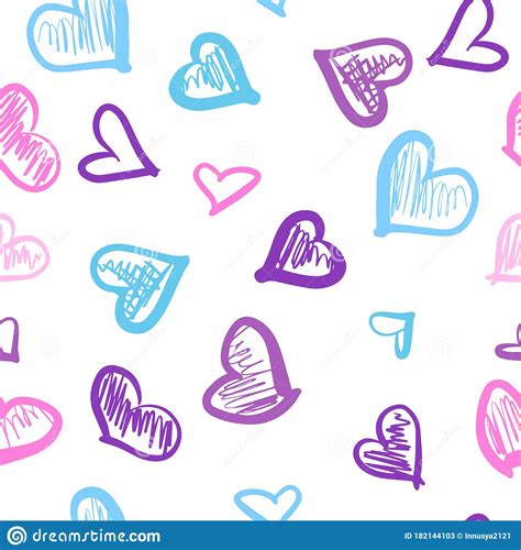 Love Heart Seamless Pattern Multicolored Handwritten Hearts Stock Vector Illustration Isolated