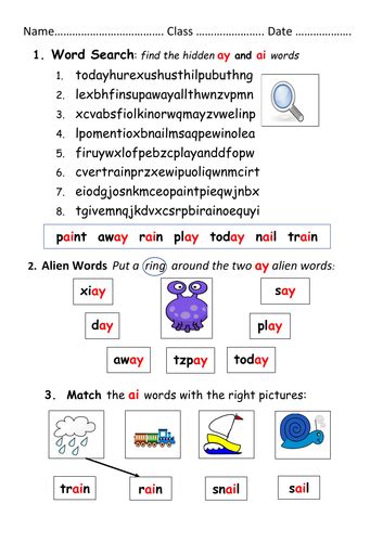 Aiay Digraphs Worksheet Mrs Pryces F Phonics Teaching Resources