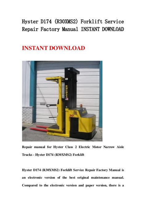 Hyster D174 R30 Xms2 Forklift Service Repair Factory Manual Instant