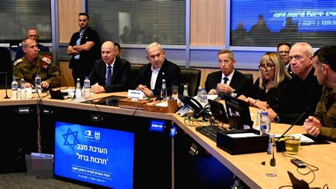 Israeli Prime Minister Benjamin Netanyahu 5th R Front Attends A Cabinet Meeting In Tel Aviv
