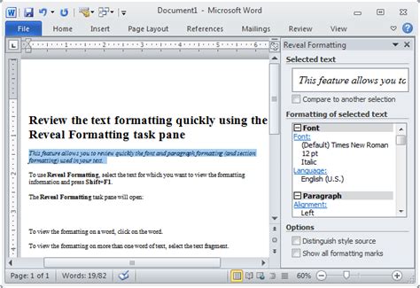 Review The Text Formatting Quickly Using The Reveal Formatting Task