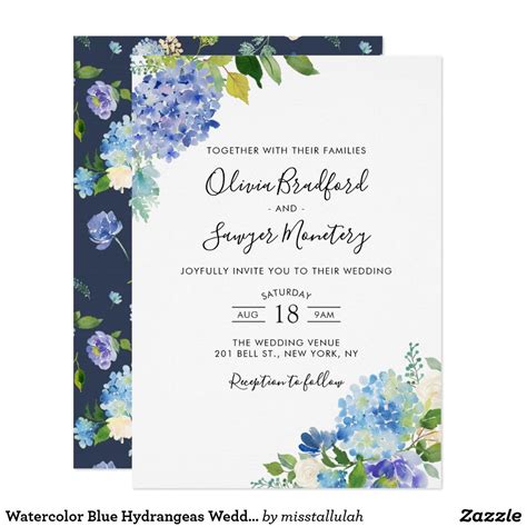 Watercolor Blue Hydrangeas Wedding Invitation Zazzle Com Hydrangea Wedding Invitations