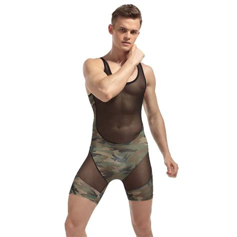 Sexy Lingerie Hot Mens Bodysuit Camouflage Bodybuilding Wrestling