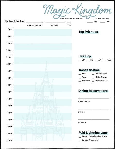 Disney World Daily Itinerary Printable Templates Double Your Wdw