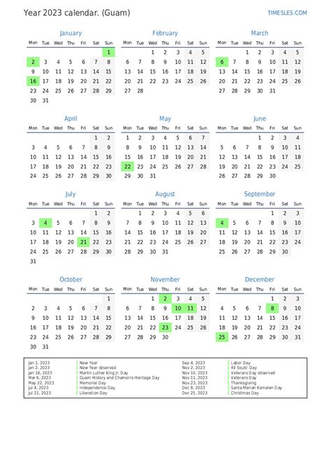 Calendar For 2023 With Holidays In Guam Print And Download Calendar
