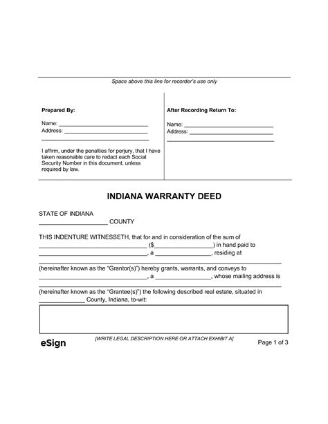 Free Indiana General Warranty Deed Form Pdf Word