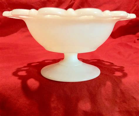 Vintage Lace Edge White Milkglass Pedestal Candycompotejewlery Dish