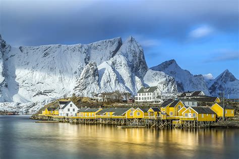 Fonds Decran Norvège Maison Lac Montagnes Îles Lofoten Villes