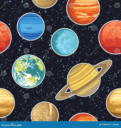 Seamless Pattern With Solar System Planets Stock Vector Illustration