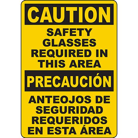 Caution Safety Glasses Required In This Area Bilingual Sign Graphic