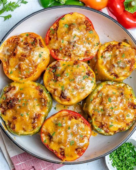 Classic Stuffed Bell Peppers With Ground Beef And Brown Rice Topped