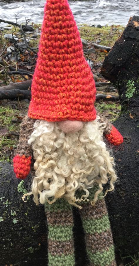 Handmade Crochet Woodland Gnome With Natural Wool Beard Etsy