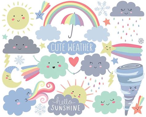 Cute Weather Clipart With Rainbows And Clouds