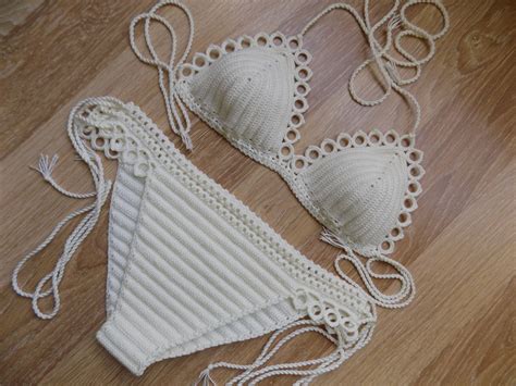 FREE SHIP Crochet Bikini Set In Cream Crochet Swimsuit Crochet