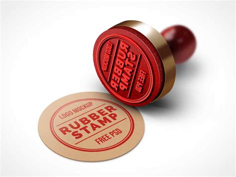 Rubber Stamp Logo Psd Mockup Wood Handle Psd Mockups