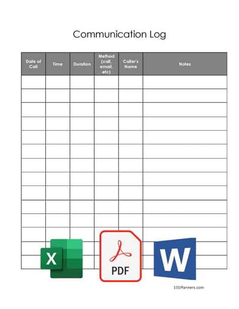 Free Communication Log Template Word Excel Or Pdf