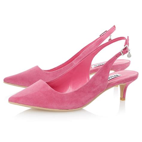 Dune Cathryn Slingback Kitten Heel Court Shoes In Pink Suede Pink Lyst