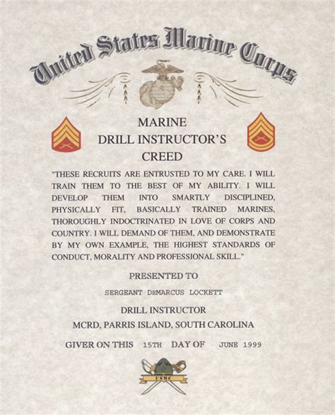 Usmc Drill Instructor School And Di Creed Certificate