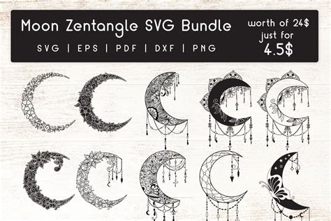 Moon Zentangle Doodle Art Svg Bundle 570935 Cut Files Design