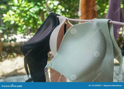 Hang Wet Women Bras Outdoor Drying And Sanitary In Summer Stock Image
