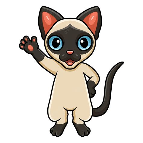 Premium Vector Cute Siamese Cat Cartoon Waving Hand