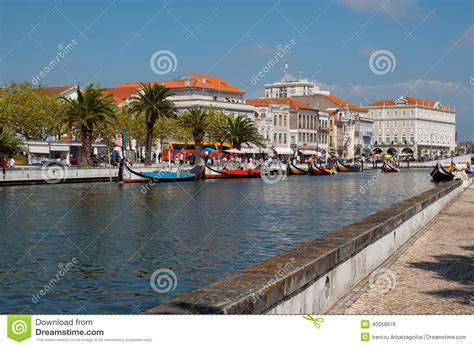 Aveiro City View Boats On The River Portugal Editorial Stock Image