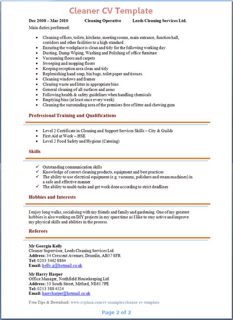 Cv examples see perfect cv examples that get you jobs. cleaner-cv-template-2