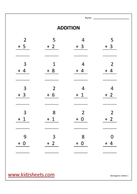 Kindergarten Addition Worksheets Free Printable