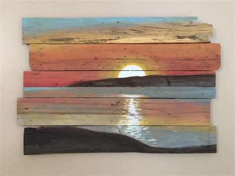 Sunset On Reclaimed Pallet Wood Pallet Art Wood Art Pallet Painting