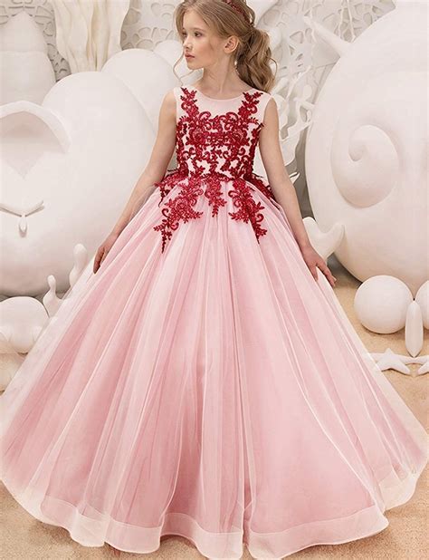 Girls Pageant Ball Gowns Kids Chiffon Embroidered Wedding Party Dress