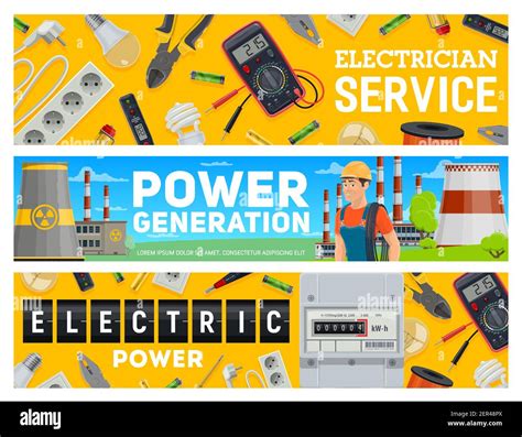 Electrician Service And Electric Power Generation Banners Electrician