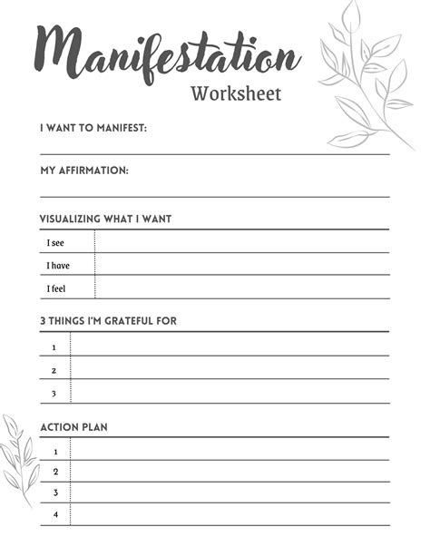 Printable Manifestation Worksheet Manifest Your Life Manifestation