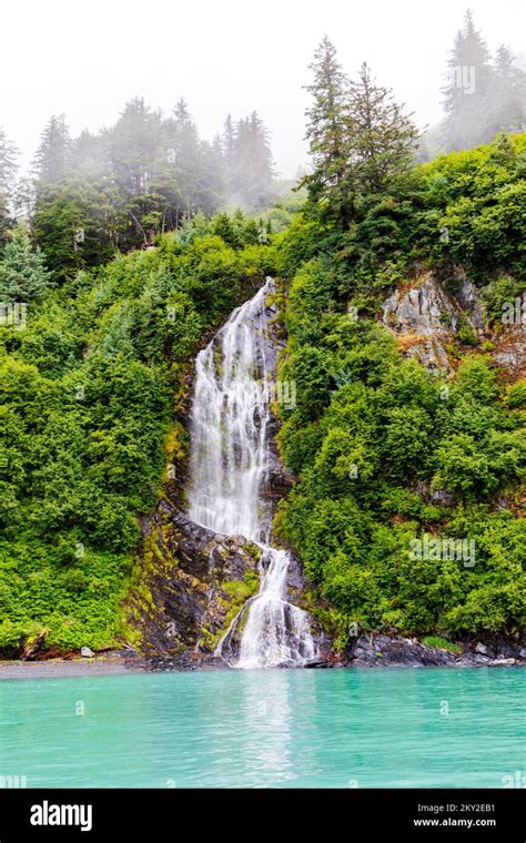 Waterfalls Valdez Arm Prince William Sound Alaska Usa Stock Photo