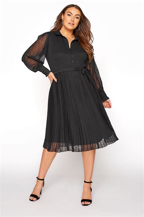 Yours London Plus Size Black Dobby Pleat Shirt Midi Dress Yours Clothing