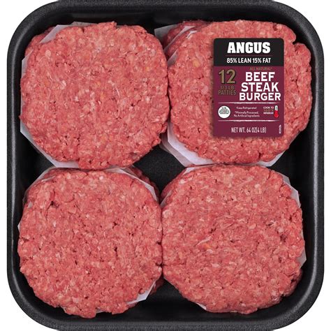 All Natural 85 Lean 15 Fat Angus Steak Ground Beef Burgers 12 Count