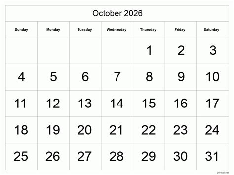 Printable October 2026 Calendar Free Printable Calendars