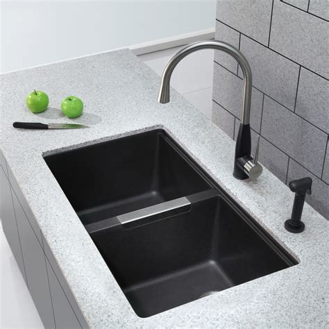 Kraus Kgu434b 33 Inch Undermount 5050 Double Bowl Granite Kitchen Sink