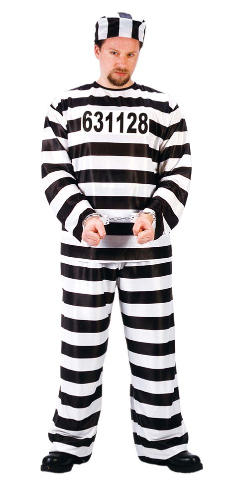 Jailbird Jail Costume Prison Jumpsuit Stripe Convict Inmate Adult Mens