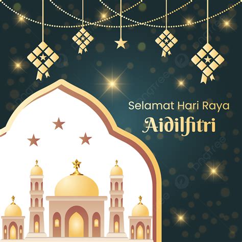 Hari Raya Aidilfitri Islamic Background With Mosque Islamic Vector