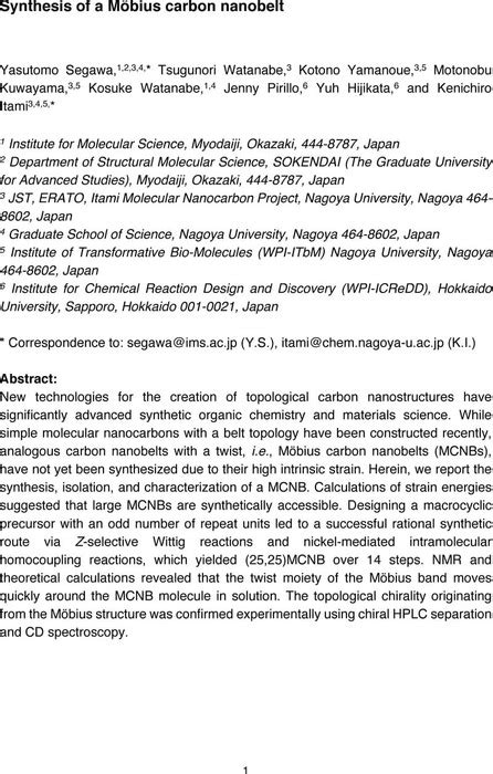 Synthesis Of A Möbius Carbon Nanobelt Organic Chemistry Chemrxiv Cambridge Open Engage