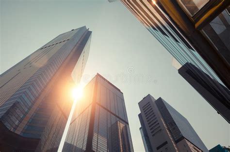 Amazing Futuristic Cityscape View In Sunset Hong Kong Stock Image