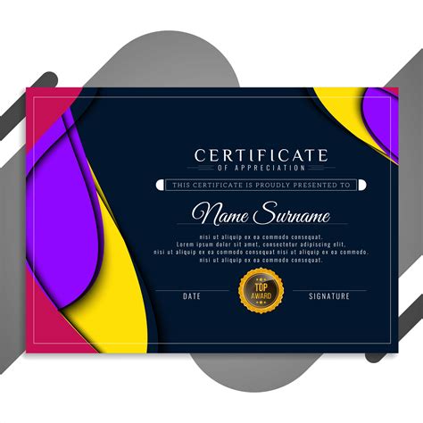 Abstract Colorful Wavy Certificate Template Design Vector Art At