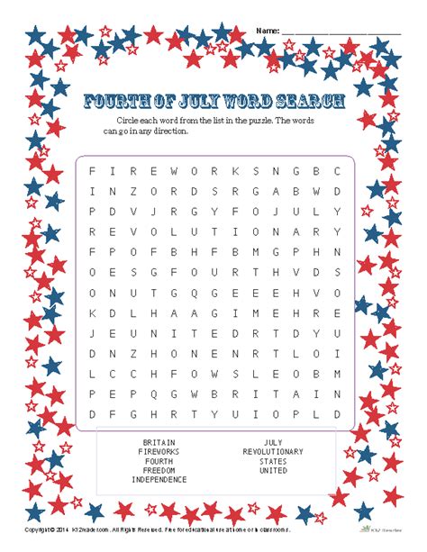 4th Of July Word Search Party Supplies Party Favors And Games