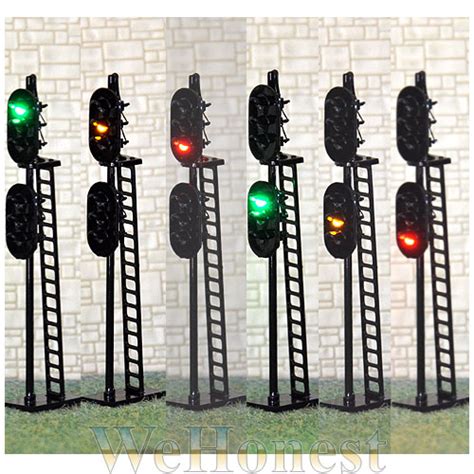 1x Hooo Scale Leds Made Dual Heads Railway Signals 3 Aspects Over 3