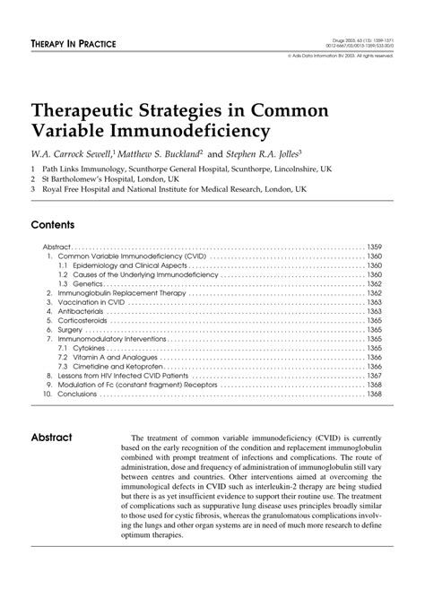 Pdf Therapeutic Strategies In Common Variable Immunodeficiency