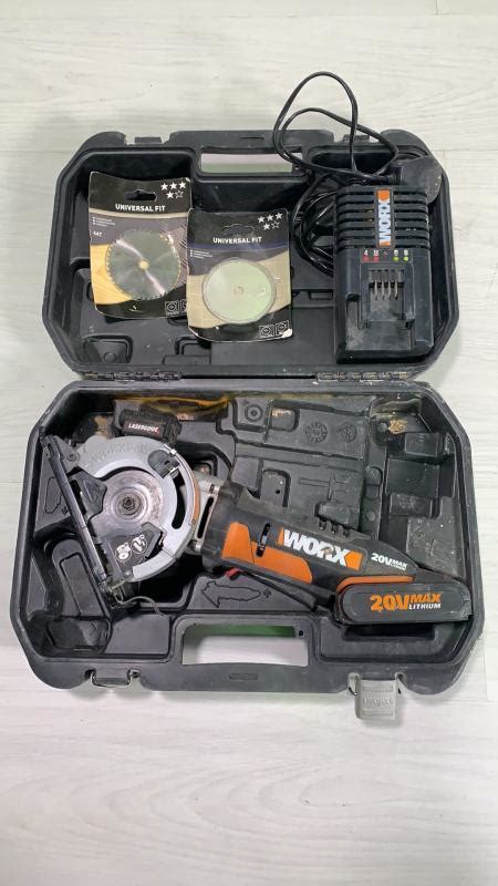A Worx Wx523 Cordless Compact Circular Saw With Charger And Carry Case