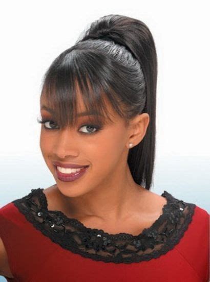 Black Women High Ponytail Hairstyles With Side Bangs