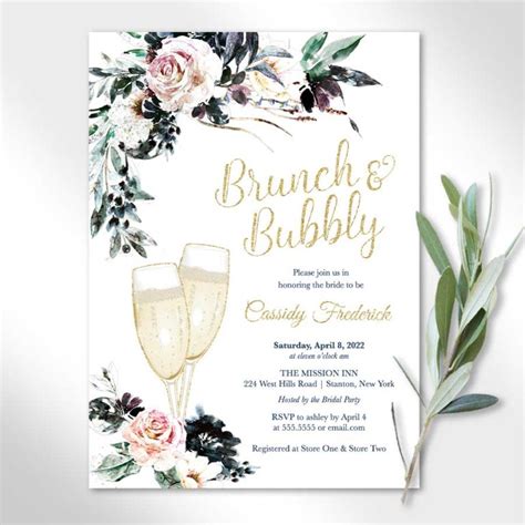 Brunch And Bubbly Wedding Shower Invites With Champagne Glasses