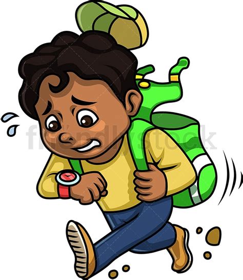 Black Boy Running Late For School Cartoon Clipart Vector