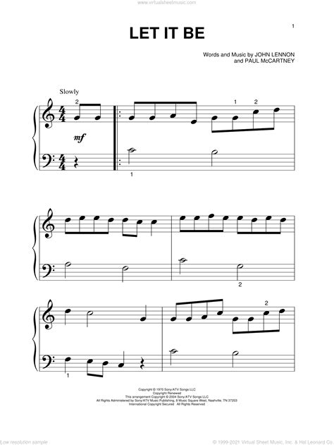 Beatles Let It Be Sheet Music For Piano Solo Big Note Book